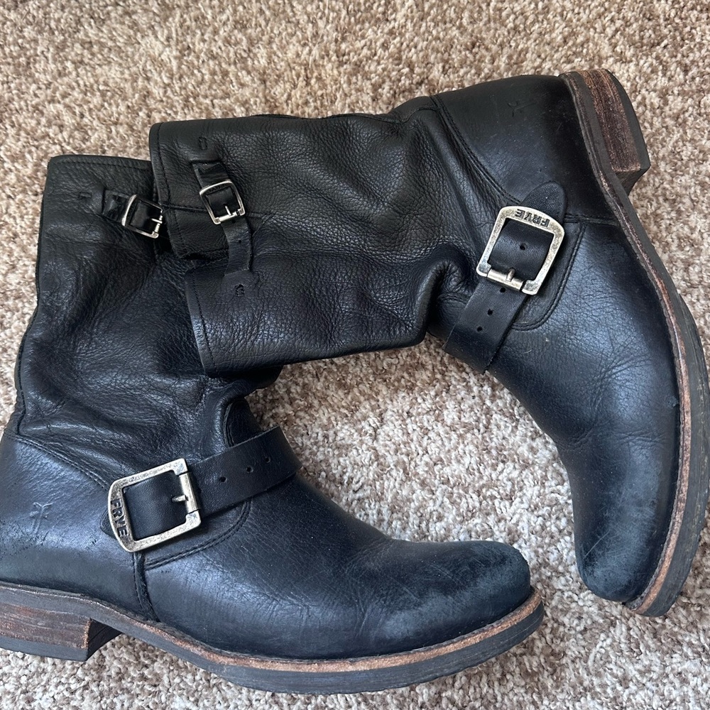 Frye Black Leather Mid Calf Boots